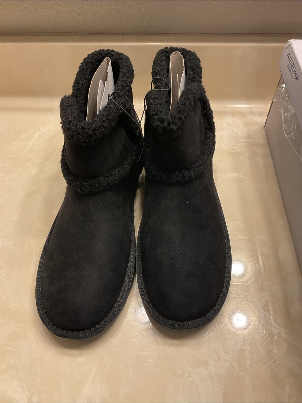 Arizona Jean Company Black Sherpa Trim Ankle Booties